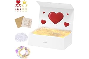 LXWINNER Scatola regalo con fiocco,scatola regalo magnetica,biglietti d'auguri,brandelli di rafia per cesti,luci fiabesche a LED,adesivi,scatola regalo per San Valentino matrimonio Natale (23x17x7cm, bianco)