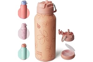 BOTTLEBOTTLE BOTTLE BOTTLE Botella de agua aislada de 950ml (32 onzas) de acero inoxidable, botellas de agua deportivas con pajita, tapa de doble uso, diseño de termo para el gimnasio con caja de pastillas