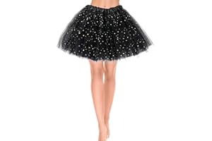 YOLEV Damen Tüllrock 3 Lagen Tüll Rock mit Pailletten Sternen Adult Teen Tütü Rock Damen Mädchen Retro 80er Party Halloween Karneval Party Kostüm