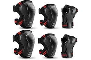 AMASAWA Protezione Kit Bambini, Set di Protezione Polso per Roller Skate Bici Skateboard Sport per Bambini/ragazzi Gginocchia, Gomiti e Polsi 6 Pezzi