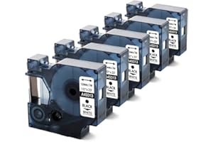 Unistar Ruban pour Étiqueteuse Recharge pour Dymo D1 45013 12mm x 7m Ruban, Recharge Dymo D1 S0720530 pour Dymo LabelManager 160 210D 250 260P 280 360 420P 500TS (Noir sur Blanc, Lot de 5)