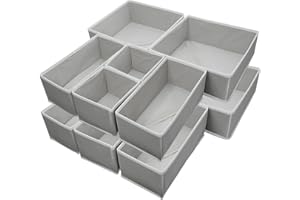 Foeska Organizzatori per Cassetti, Divisori per Cassetti, Organizzatore Piegevole per Guardaroba, Organizzatore in Tessuto per Biancheria Intima da Letto, Camicie (12 pz Grigio)