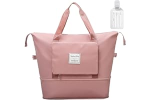 Flintronic Bolsa de Viaje y de gimnasio Plegable de Gran Capacidad, Bolsa de Lona Impermeable y Ligera de Tela Oxford para Deporte -con Etiqueta de Equipaje-Rosa No.1 Estilo 1