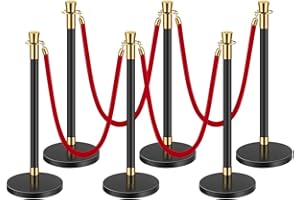 VEVOR Poteau de guidage, 6 pcs, barrière de balisage pour contrôle de foules, avec base creuse, 4 cordes velours rouge et poteaux noirs en acier inoxydable, pour théâtre, mariage, fournitures de fête