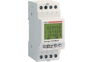VEMER VE429700 ENERGY-230 MULTI - Contatore Energia Elettrica Attiva per Sistemi Monofase, Misuratore Consumo Elettrico con Display LCD con i Consumi a Fasce Orarie, Installazione Barra DIN, Bianco