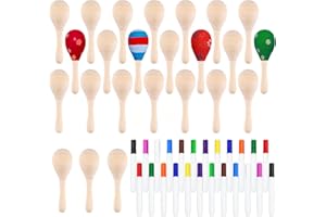 CHRORINE 24/36 piezas de maracas de madera para niños, juego de bricolaje con 24 piezas de bolígrafos de colores, instrumentos musicales de maracas para el Cinco de Mayo, fiesta mexicana (24)