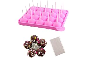 SEMAZZ Moule à Cake Pop,20 Cavités Moule à Bâtons Pops en Silicone Gâteau Bâton Mould avec 100 Sucettes Moulle Popcakes Moules à Lollipop pour Fabrication de Chocolat Sucettes Glaçons et Cupcakes