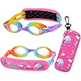 RUIGAO Kids Swim Goggles 3-6, Toddler Goggles No Hair Pull, Padded Fabric Strap with Case