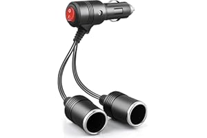 FUNYORD 1a 2 Prolunga Accendisigari, Doppia Presa Accendisigari con Interruttore, Cavo di Prolunga 18AWG con Fusibile 15A, Auto Accendisigari 2-Way Splitter 12V/24V per Auto, Barca, Moto (15cm)