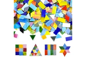 CYNNXIA 600 PCS Mosaic Tiles 4 Shapes Stained Glass Mosaic Tiles Mosaic Glass Pieces Assorted Colors Mosaic Crafts Supplies for Home Decoration DIY Projects (Diamond, Square, Rectangle and Triangle)