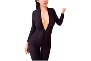 HNJZX Womens Stripes One Piece Unitard Full Body Suit Skin Tights and One Piece Dancewear Unitard Bodysuit Sexy Front Zip Spandex Bodysuit Night Club Costume