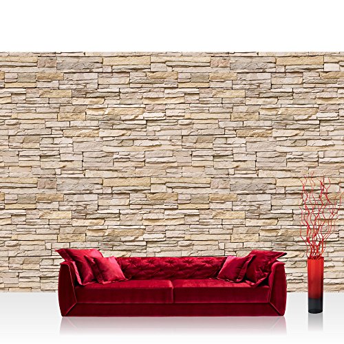 Vlies Fototapete 300x210 cm PREMIUM PLUS Wand Foto Tapete Wand Bild Vliestapete - ASIAN STONE WALL No. 2 - BEIGE - Steintapete Wandbild Steinwand Steintapete Asia Stone Asien - no. 141