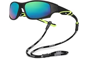 Hifot Polarisées Lunettes de soleil Enfant Anti UV400 Lunettes de Soleil Caoutchouc Flexible Lunettes de Sport pour 3-12 ans Garçon et Fille + Cordons à lunettes