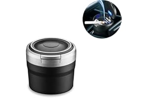 GENOSSEN Aschenbecher Auto, Auto Aschenbecher mit Deckel, Tragbarer rauchfreien Aschenbecher mit LED Licht, Edelstahl Fahrzeug Zigarette Aschenbecher für Autos Van Outdoors Camping (Silber)