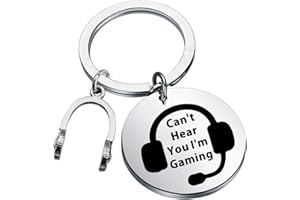 FAADBUK Can't Hear You I'm Gaming Gamer Keychain - Silver, Round, Letter Print, Minimalist Style - Gaming Gift for Gamers - Unisex Adults & Youth