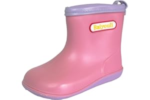 BAIYOULI Toddler Wellies Slip On PVC Lightweight Waterproof Kids Wellington Boots Colorful Rain Boots for Boys Girls
