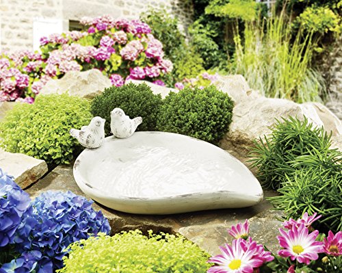 Vogeltränke weiß aus Keramik Lasiert mit 2 aufsteckbaren Vögeln