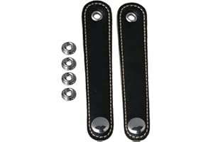 Mxfans 2pcs Black PU Leather Adjustable Accordion Bellow Straps with Buckles 10cm