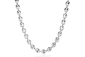 LOCCY Chaine Maille Grain de Café Homme, Collier Grain de Café en Acier Inoxydable 6/7/9/11mm Grain de Café Chaîne Hip Hop Collier Chaine pour Homme Longueur 46-66cm, Argent