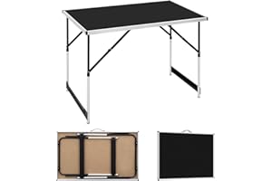‎WOLTU WOLTU® Campingtisch Klapptisch Gartentisch Arbeitstisch Balkontisch höhenverstellbar Aluminium Stahl MDF Schwarz