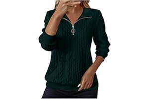Wyongtao Sweat Femme Décontracté Pull Femme Col Montant avec Fermeture Éclair Haut Ample À Manches Longues Couleur Unie Jacquard Sweatshirt avec Poche Confortable Sport Top Blouse Automne Et Hiver