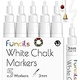 Funcils White Chalk Markers Fine Tip (5 Pack 3mm) - Chalkboard Markers, Liquid Chalk Marker Erasable - Thin Chalk Pens For Chalk Board, Blackboard, Glass, Car Window Markers - White Dry Erase Markers
