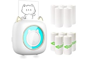 Umelee Mini Drucker mit 10 Rollen Druckpapier, Tragbarer Mobiler Drucker für iOS Android, Thermodrucker Bluetooth Sticker Drucker, Fotodrucker für Reise Liste Studiennotizen Etikett, Druckbreite≤55mm