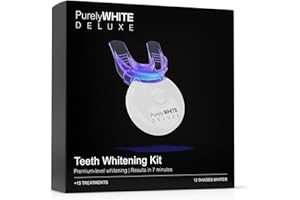 PurelyWHITE DELUXE Teeth Whitening Kit, Complete LED Teeth Whitening, 15+ Treatments, (3) 3ml Whitening Gel Syringes, Whiter Smile in 7 Minutes