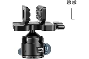 Manbily BH-U3 Ball Head with Clamp for Tripods, Monopods, Low Profile 44mm Diameter Tripod Head Saddle 360° Rotatable for Shooting, Max Load 20kg