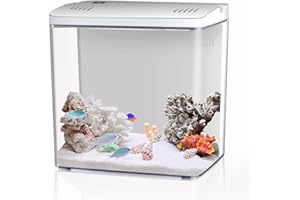 Craftsboys 4.5L Aquarium Starter kits, Small Betta Fish Tank with Led and Filter (White)
