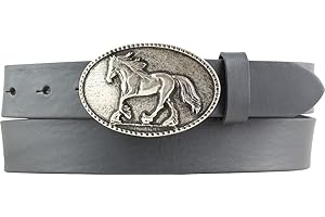 BELTINGER Cintura per bambini per cavalieri con fibbia in pelle bovina integrale da 3 cm | Cintura per cavalieri da 30 mm per calzoni da equitazione | con motivo di cavalli