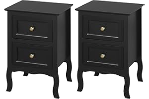 WOLTU 2 x Mesitas de Noche Mesilla Auxiliar Sofá Mueble con Espacio de Almacenamiento Mesa para Cama Café Dormitorio con 2 Cajones 40x30x60cm Negro MDF TS119sz