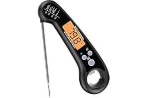 SETONIA Thermomètre à viande à lecture instantanée pour grillades et cuisson Thermomètre alimentaire numérique précis avec sonde bi-pli rétro-éclairée pour la cuisine, la friture, le steak (Black)