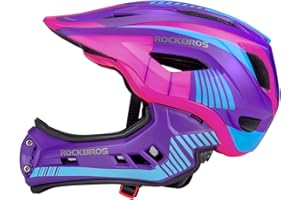 ROCKBROS Casque BMX d'enfant, Casques Intégral Vélo VTT, Casque Complet pour Garçon Fille Anti-Choc Menton Protection Détachable S/M(48-58cm) Taille Ajustable avec CE