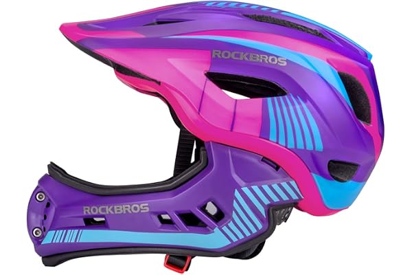 ROCKBROS Casque BMX d'enfant, Casques Intégral Vélo VTT, Casque Complet pour Garçon Fille Anti-Choc Menton Protection Détachable S/M Taille Ajustable avec CE