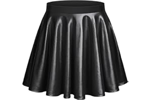 Aomig Donna Lucido Metallico Liquido Mini Gonna, Gonna Corta Svasata a Pieghe Gonna, Minigonna Metallica Gonna A-Line, Festa Cosplay Gonna a Vita Alta Gonna Performante Gonne da Carnevale(Nero-XL)