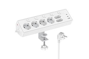 Kemelo Multiprise avec Interrupteur Individuel, 9 en 1 multiprise Plate avec 4 Sortie AC, 2 EU Ports, 3 USB Ports, pour Le Bureau, Salon, Chambre à Coucher, Cuisine, Rallonge Electrique 2M,Blanc