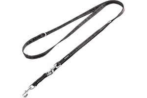 Vitazoo Correa de Perro Ajustable a 4 Longitudes - Correa Doble para Perros Grandes - Correa de Perro para adiestramiento 3 M Negro Reflectivo con Mosquetones de Ángulo Rotativo