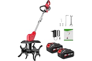 WIWOLER Motoazada Electrica, 21V Motoazada Bateria con 2 x 4.0Ah Bateria, 30 cm de Ancho y 22 cm de Profundidad, Rodillo Doble 4 Cuchillas, Pantalla LED, Velocidad de 300 RPM, Motoazada para Huertos y Patios