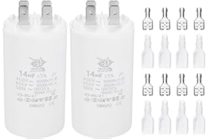 PATIKIL CBB60 14uF Run Capacitor,2 Pcs AC450V 4 Pin Double Insert with Sheath Spring, White
