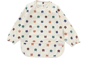 Zemiu Babero de Destete/Bebé, 100% Impermeable y Material Suave de PU, Lavable a Máquina, Mono de Manga Larga para Todos - Adecuado para Bebés de 6 a 30 Meses