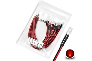 CHANZON [UL Wire] 20 pcs Pre-Wired 5mm Red LED Diode Lights (Round Diffused Frosted Lens DC 12V) with 680 ohms 1/4W Resistor and 24awg Wire Indicator Light Emitting Diodes Lighting 5mmled