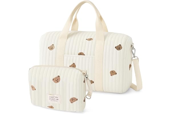 PinDaito Sac a Langer Sac Maternité Grande, Change Bebe Mommy Bag Matelassé, Voyage pour Bébé, Mommy Bag en Coton Brodé, Idéal pour Accouchement à l’Hôpital, Voyage & Poussette