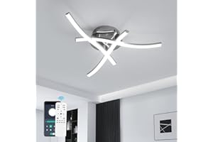 Dorlink Plafoniera LED Soffitto Dimmerabile, 18W 1620LM Lampadario LED Camera da Letto con Telecomando, 3000K-6500K Lampadari LED Cucina Moderna, 3 Luci Plafoniera Onde Sfalsate Argento, Ø53CM