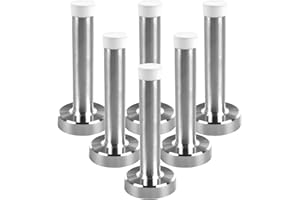 NORTHERN BROTHERS Door Stop - Chrome Door Stopper Heavy Duty Door Stoppers for Skirtings Wall Mounted Doorstops Stainless Steel Door Stops Indoors Self Adhesive Doorstop with White Rubber, 6 Pack