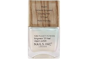 Nails Inc Plant Power Nail Polish, Glowing Somewhere, White Shimmer, 73% Plant-Based, Long Wearing, Quick Dry, High Shine Gel Like Finish, 21-Free, Vegan & Cruelty Free Nail Polish, 14 ML