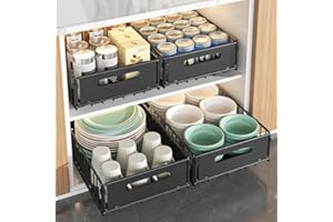 Hykiee 4 Pezzi Cassetto Estraibile Cucina, Organizer Cassetti Estraibili per Cucina Sottolavello con Adesivo, Bagno Ripiano Cestello Telescopico Scorrevole Armadio Nero (25 CM W x 38 CM P x 10CM H)