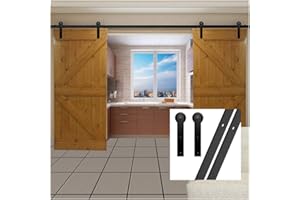 GIFSIN 14FT/427cm Barn Door Kit Sliding Barn Door Hardware Kit Sliding Door Kit for Double Door,I-Shaped Hanger