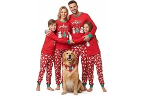 LUSLOVE Matching Christmas Pyjamas for Family - Xmas Pjs Set Soft Long Sleeve Nightwear Plaid Sleepwear for Women Men Kids Pets Couples