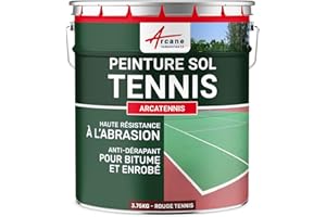 Peinture pour court de tennis béton poreux couleur ligne rénovation Anti dérapant salle de sport ARCATENNIS - 3.75 kg (jusqu a 7.5 m² en 2 couches) Rouge Tennis - ARCANE INDUSTRIES